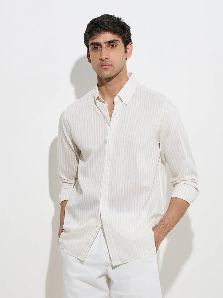 Ascot Beige Stripe Printed Relaxed-Fit Shirt