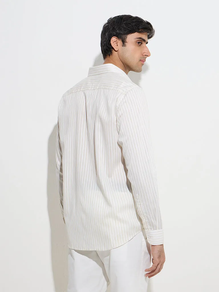 Ascot Beige Stripe Printed Relaxed-Fit Shirt