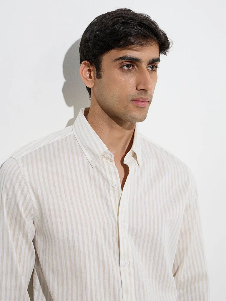 Ascot Beige Stripe Printed Relaxed-Fit Shirt
