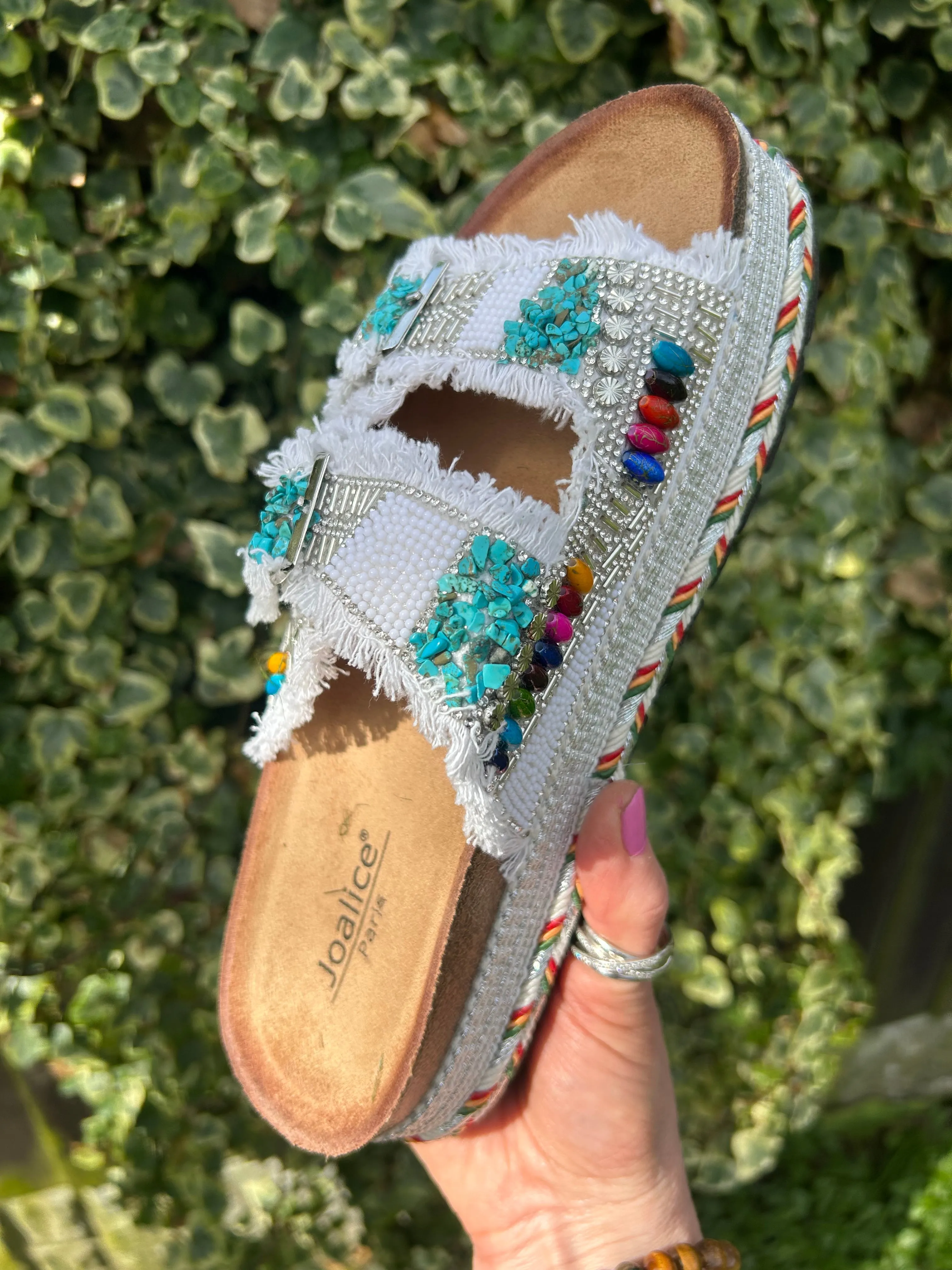 Bead Weave Band Mule - White