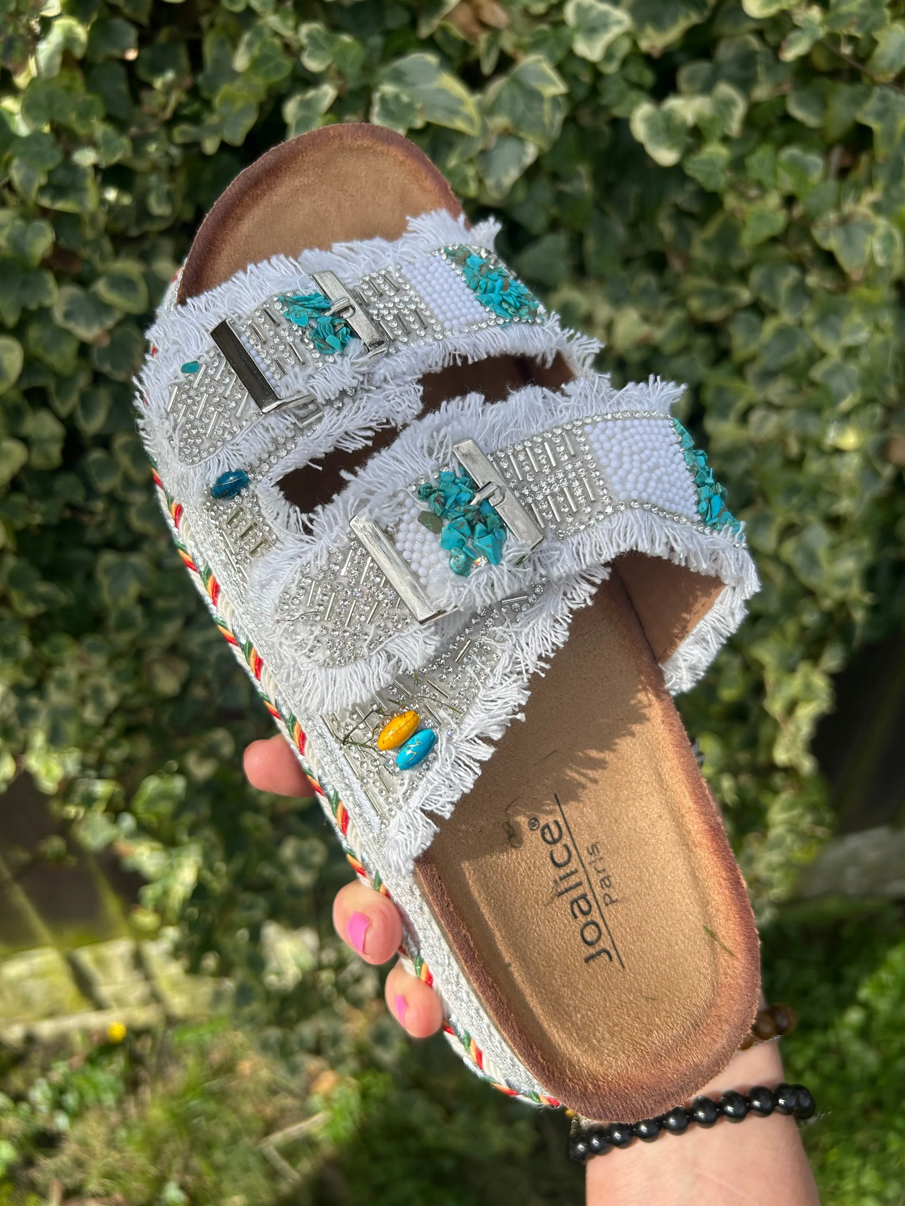 Bead Weave Band Mule - White