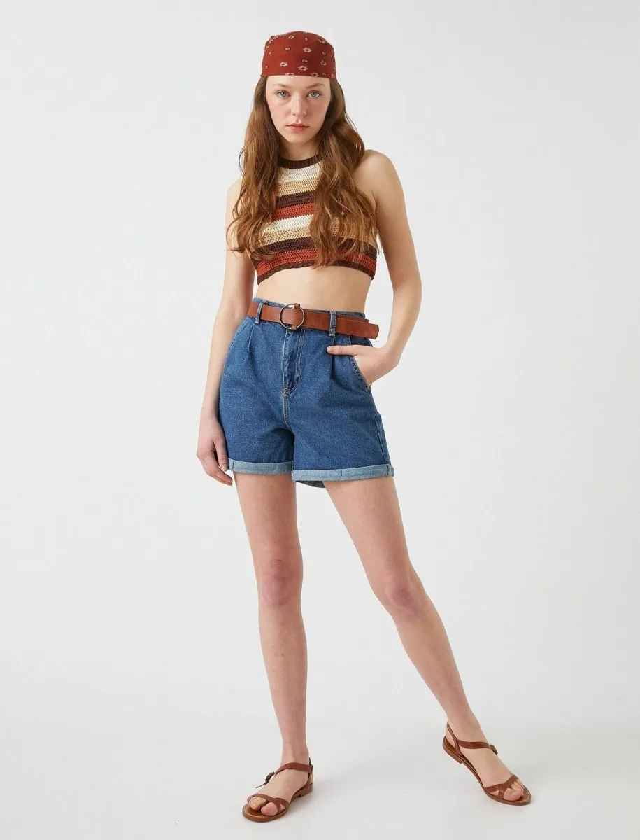Belted High Waisted Jean Shorts