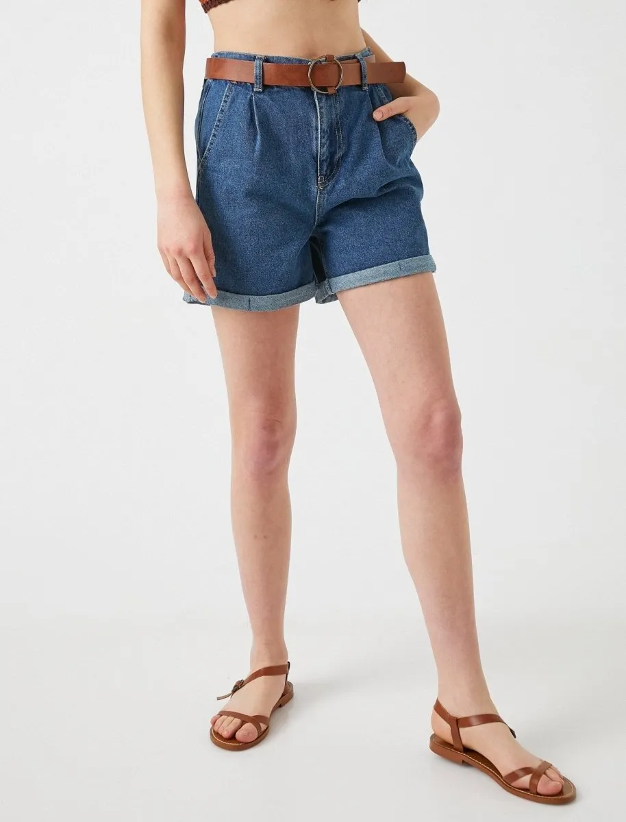 Belted High Waisted Jean Shorts