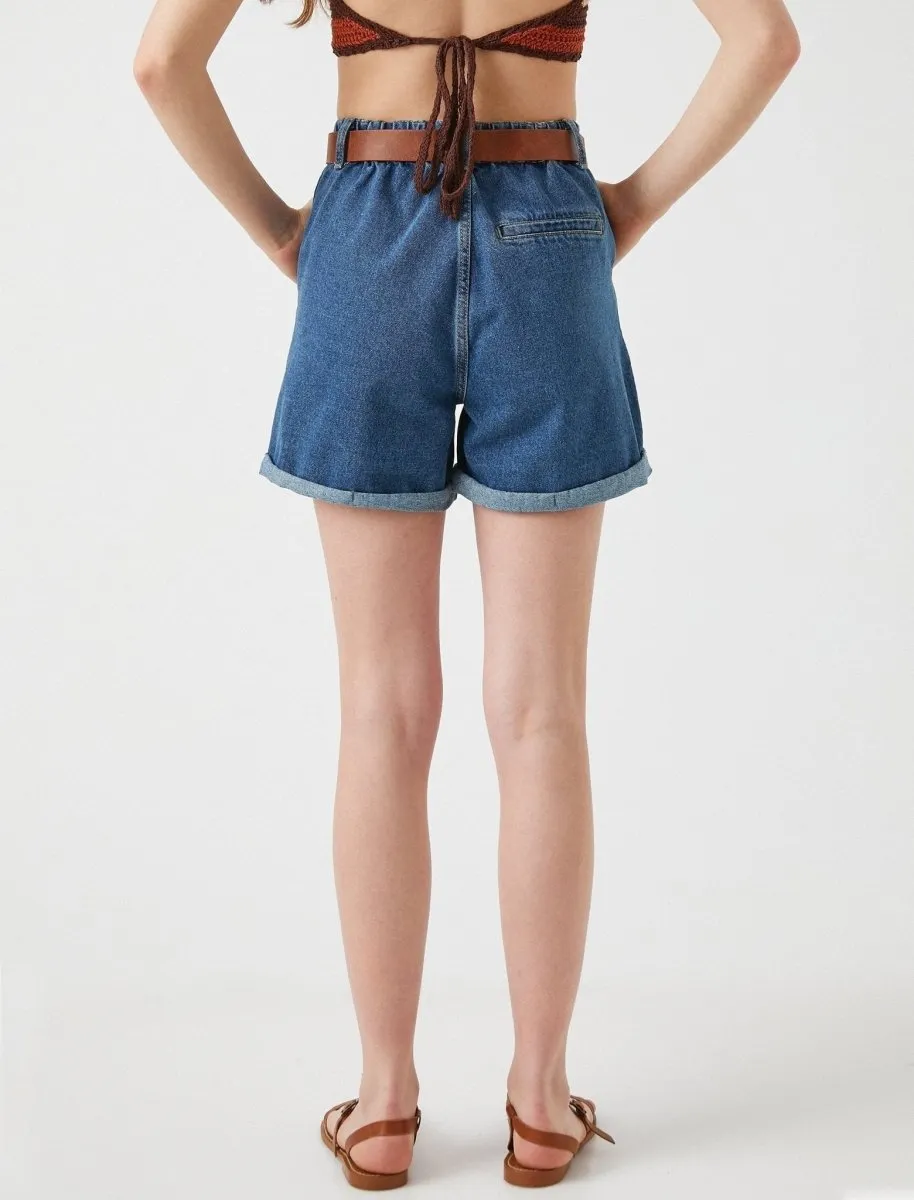 Belted High Waisted Jean Shorts