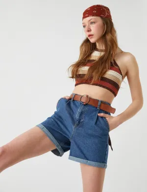 Belted High Waisted Jean Shorts