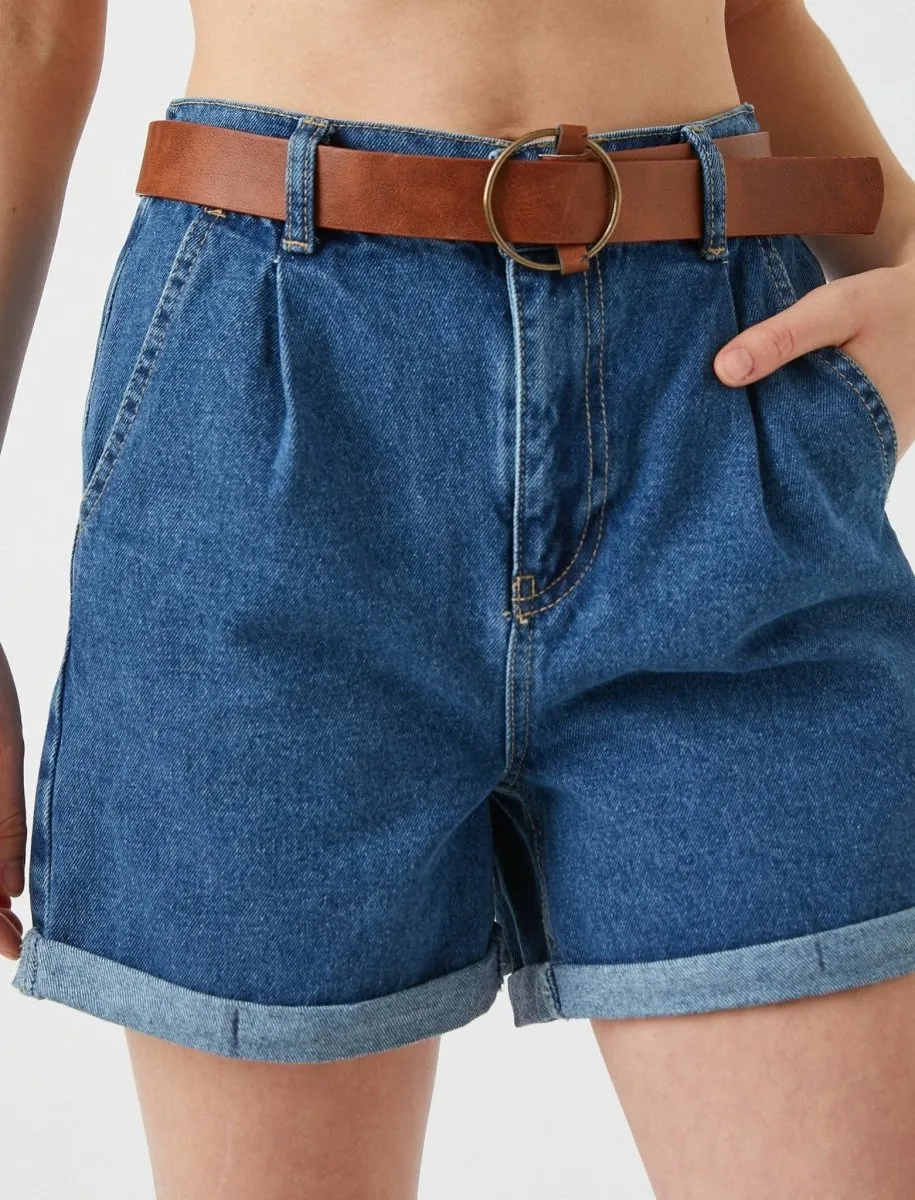 Belted High Waisted Jean Shorts