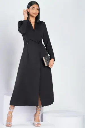 Black Wrap Style Midi Dress