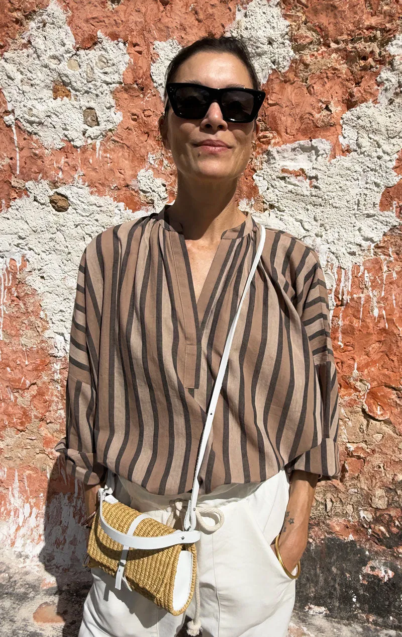 Caffe Stripe Rouched Shirt-Sold out