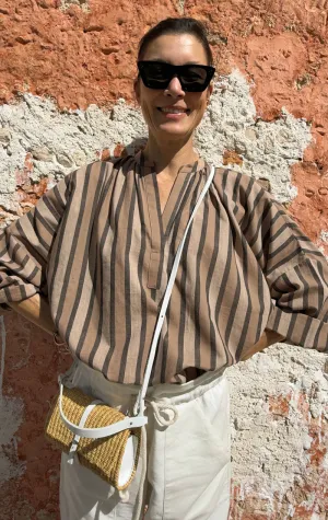 Caffe Stripe Rouched Shirt-Sold out