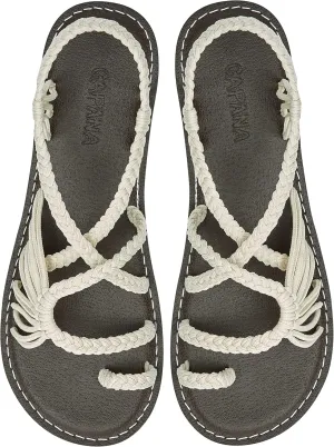 Capana Woven Women's Flat Sandals - Strappy Braided Sandals, Beach Sandals for Women Dressy Summer, Rope Bohemian Sandals, Spring Casual Womens Shoes, Comfy Boho Flats for Teen Girls  Commune