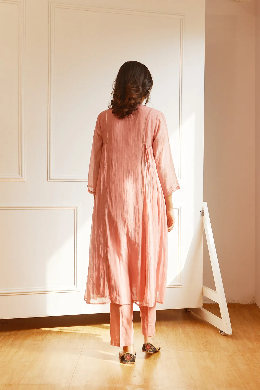 CHANDERI OLD ROSE COLOUSERD PINTUCK YOKE KURTA SET