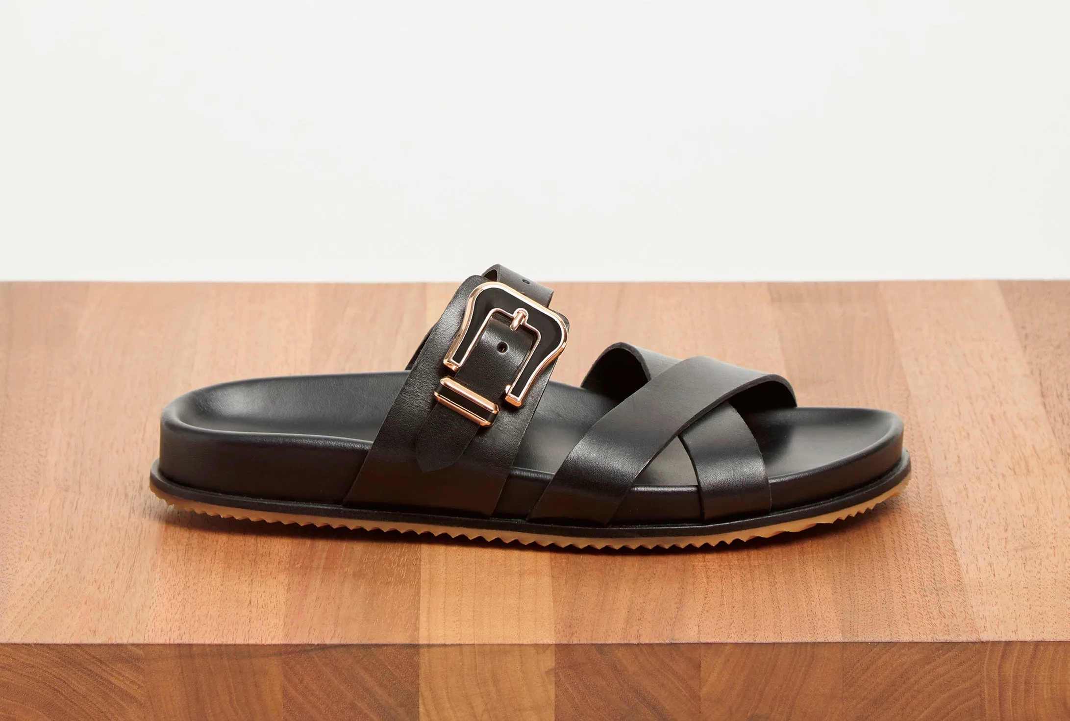Circe Slide Sandal in Black Leather
