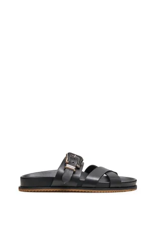 Circe Slide Sandal in Black Leather