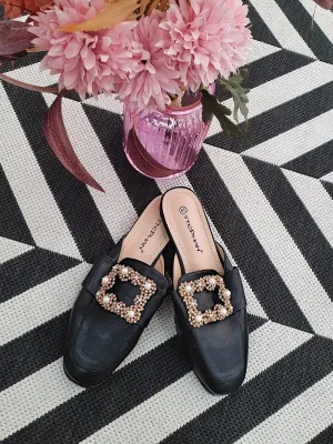 DMB Black Embellished Mules