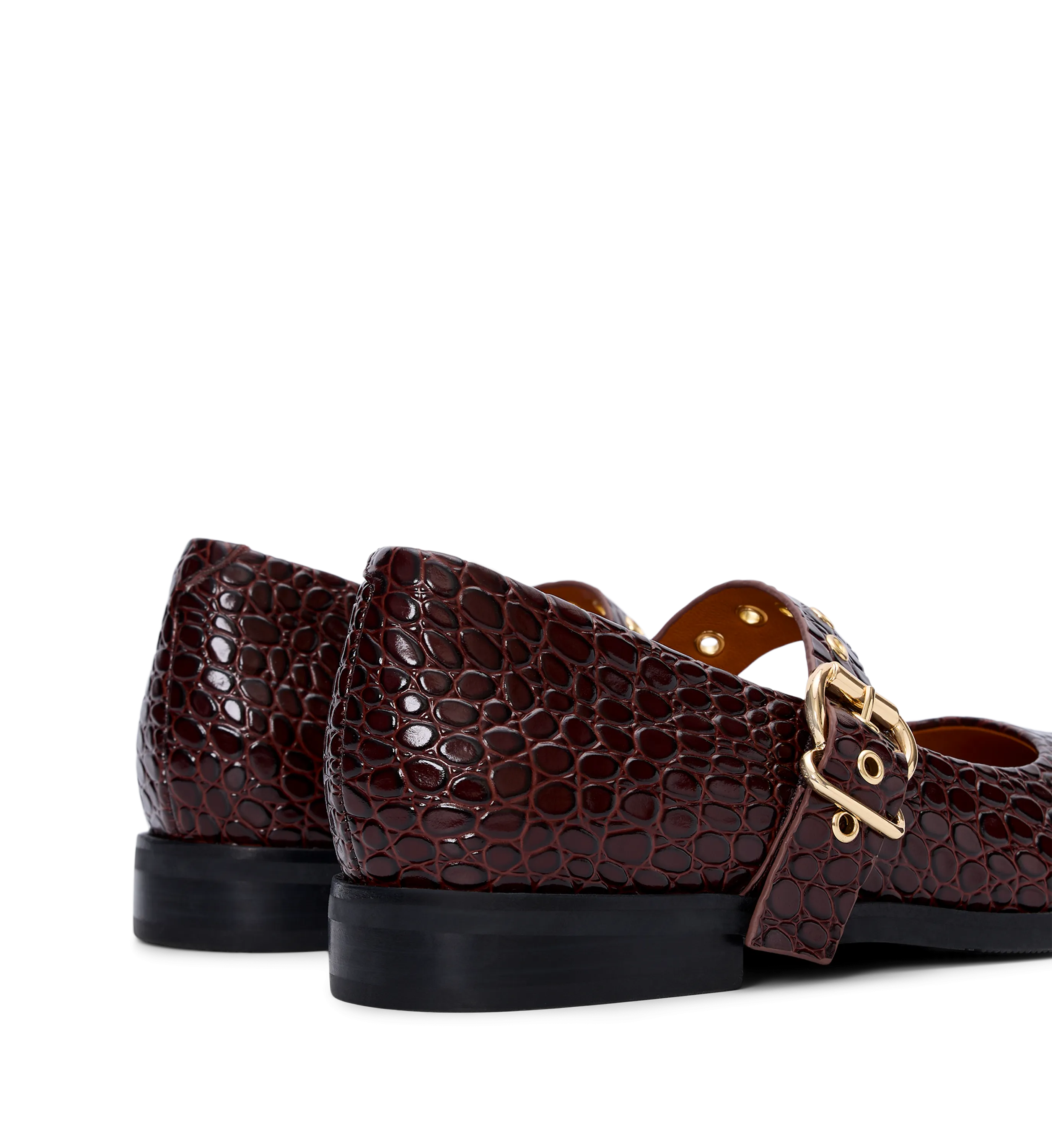 Dotterel Mahogany Brown Croc Emboss Leather Ballet Flats