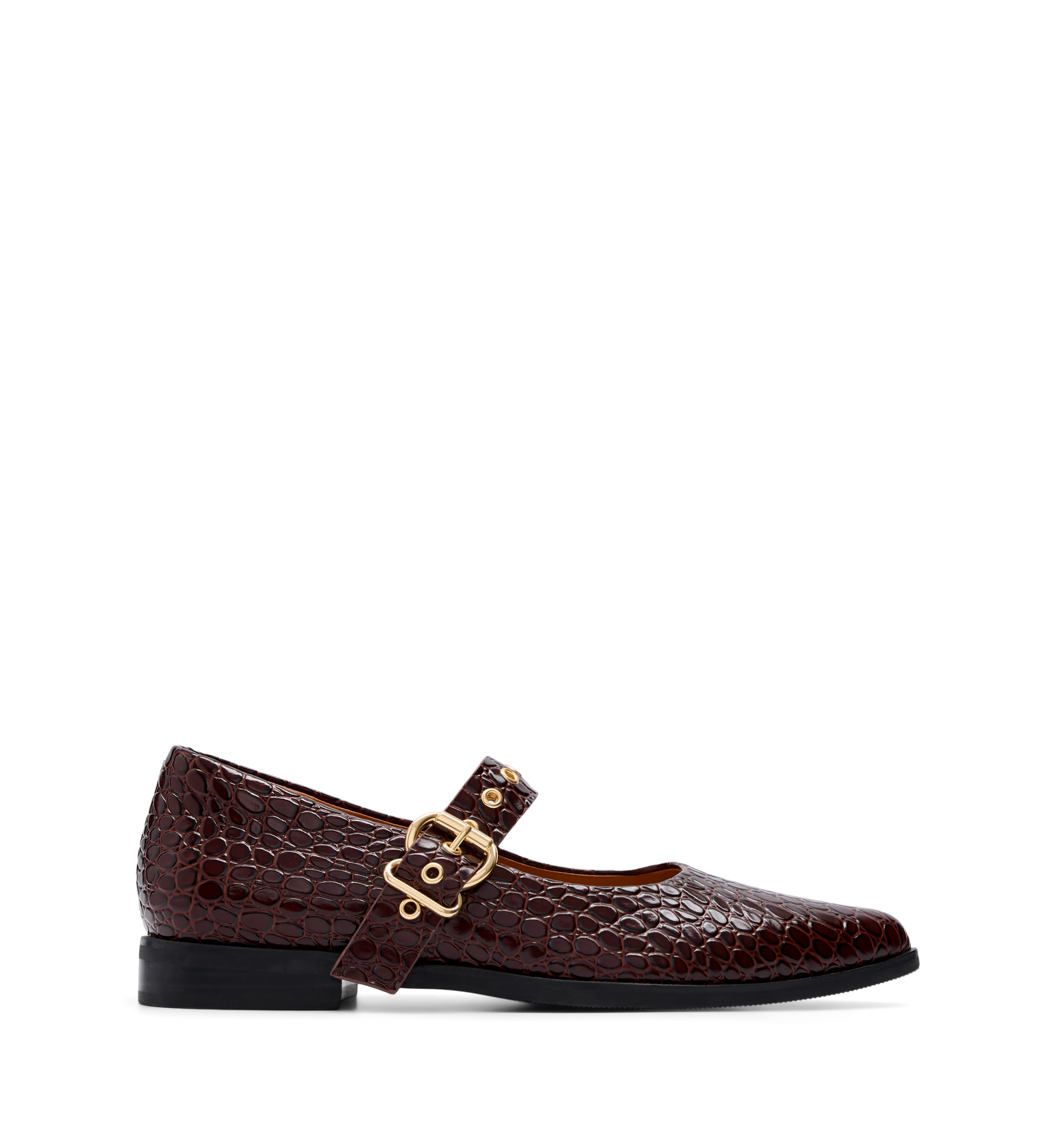 Dotterel Mahogany Brown Croc Emboss Leather Ballet Flats