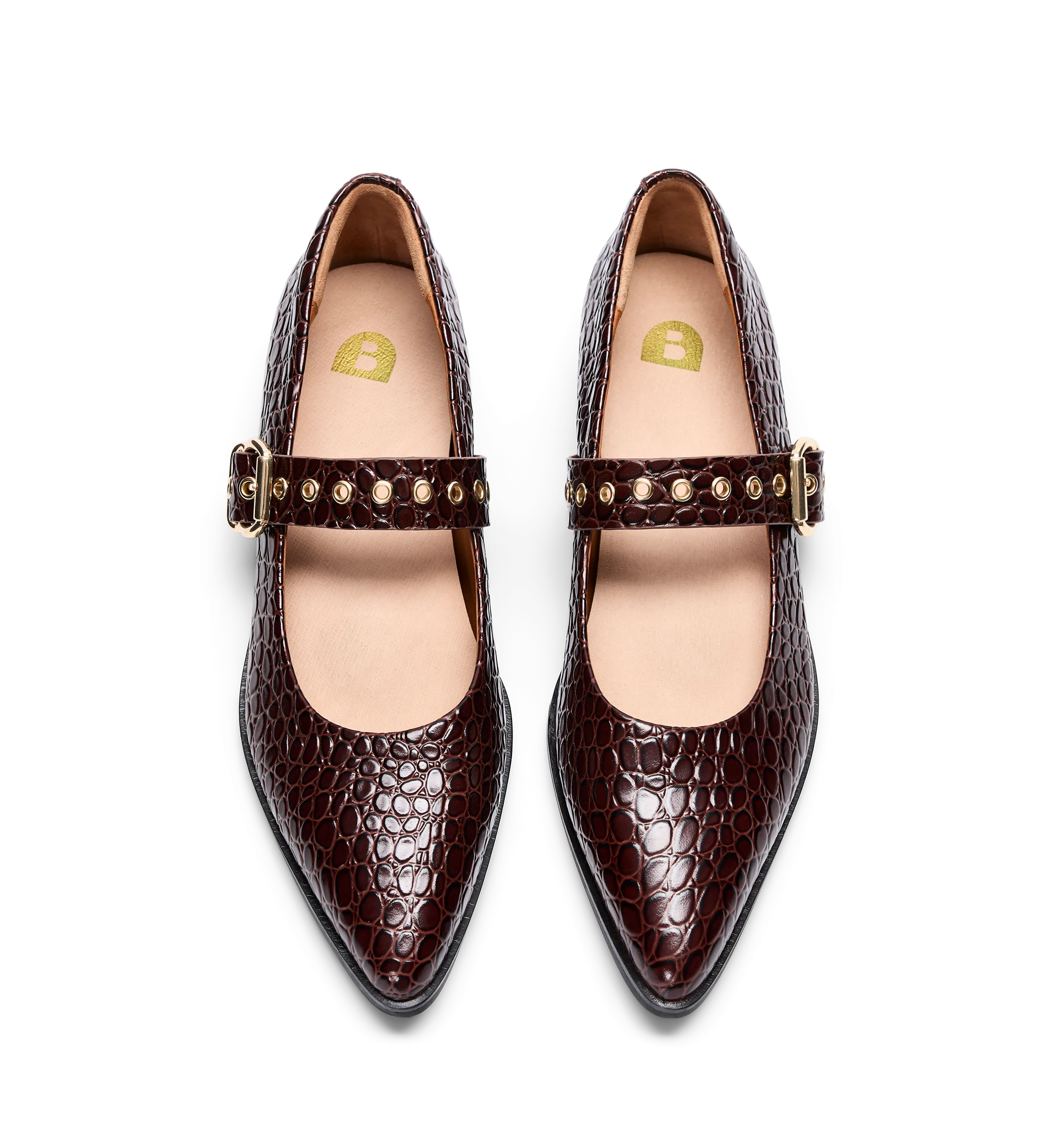 Dotterel Mahogany Brown Croc Emboss Leather Ballet Flats