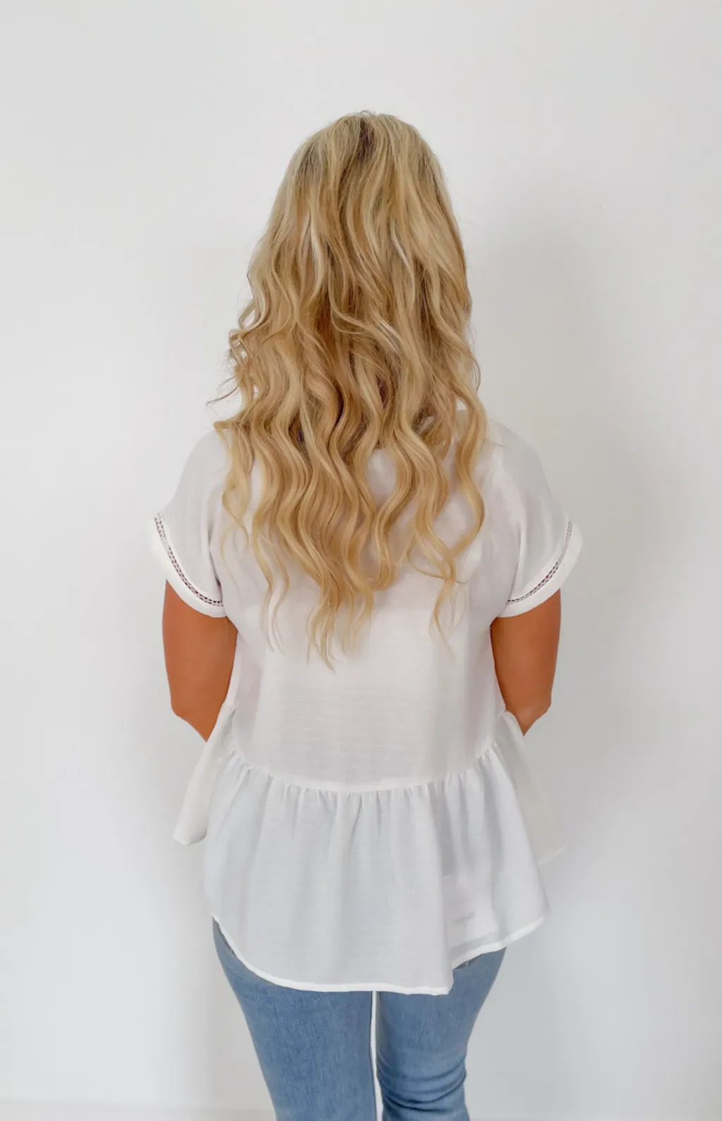 Ella White Ruffle Top