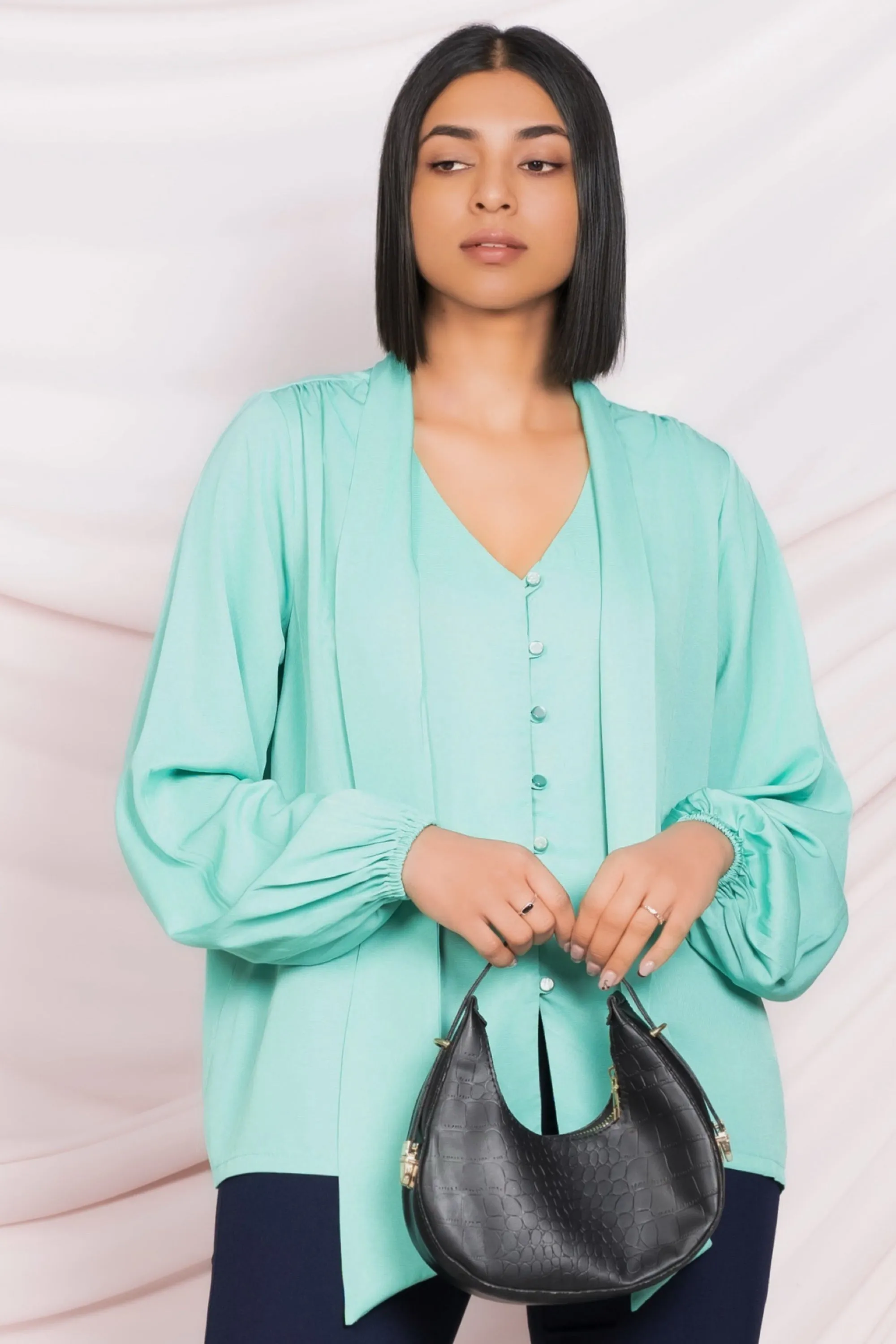 Green Long Lapel Top