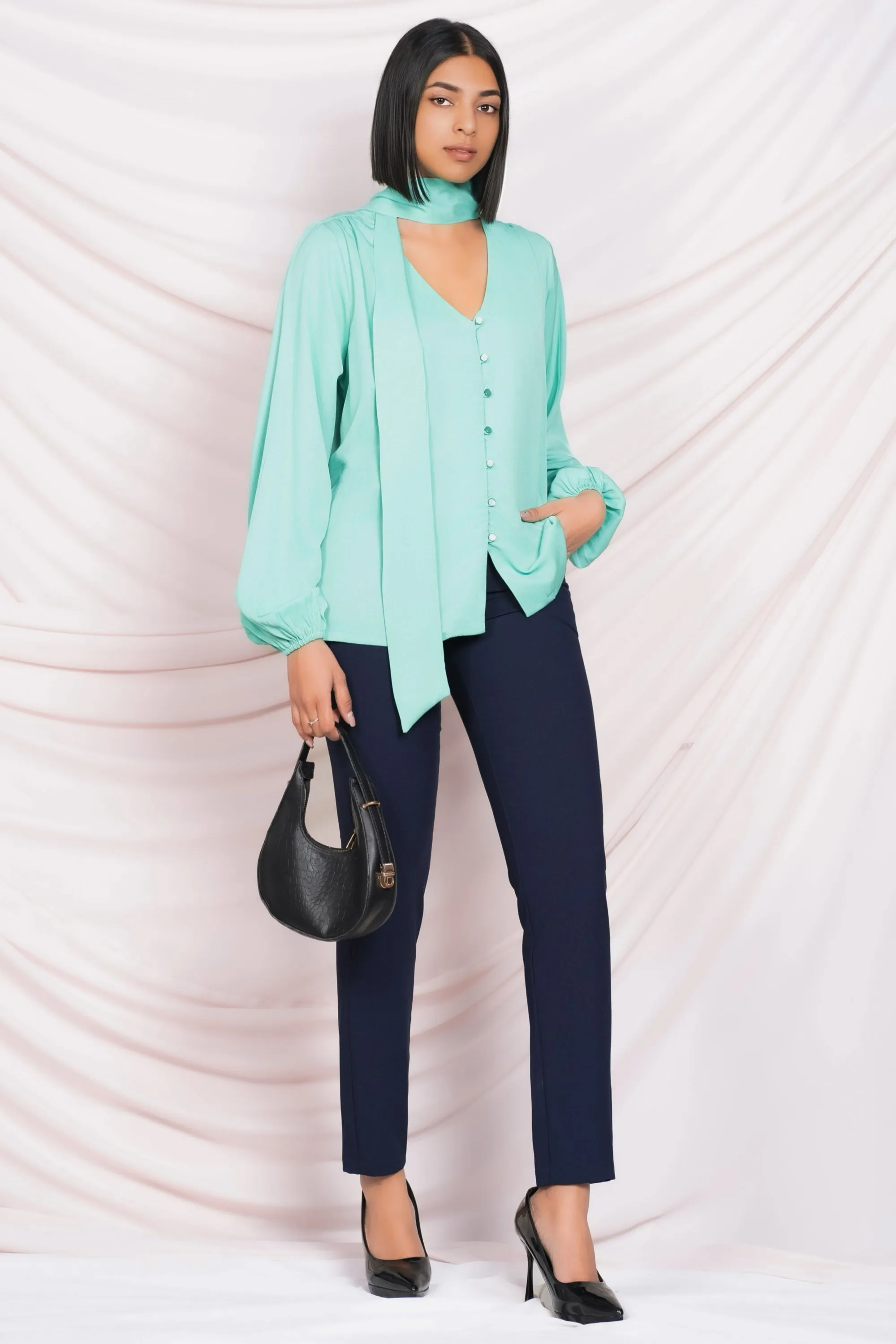 Green Long Lapel Top