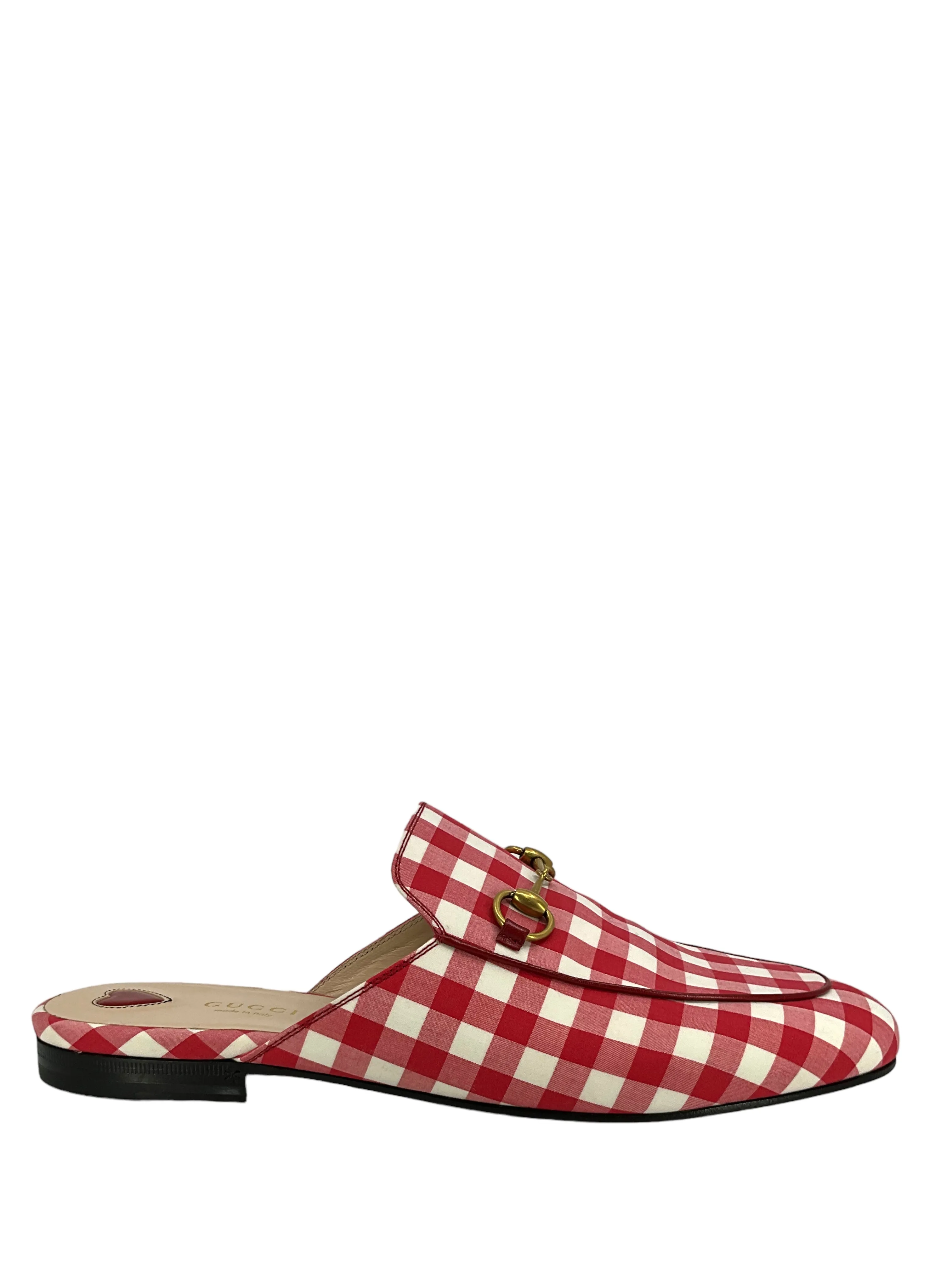 Gucci Princetown Horsebit Gingham Mules Size 10