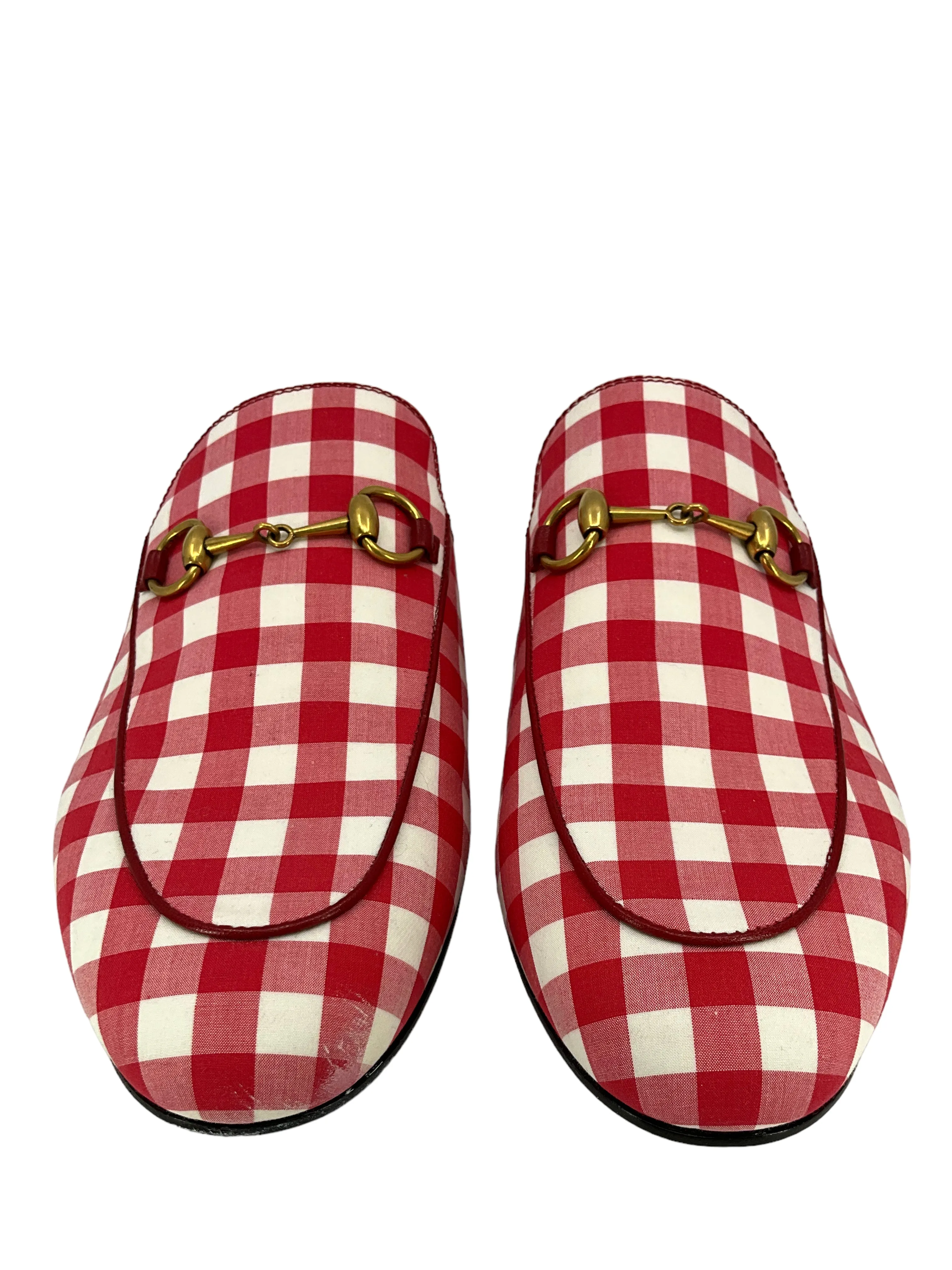 Gucci Princetown Horsebit Gingham Mules Size 10