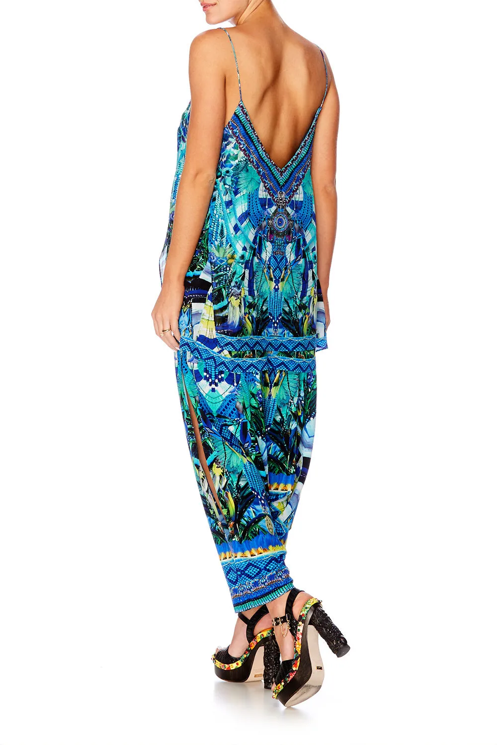 HAREM PANTS WITH SIDE SPLIT AMAZON AZURE