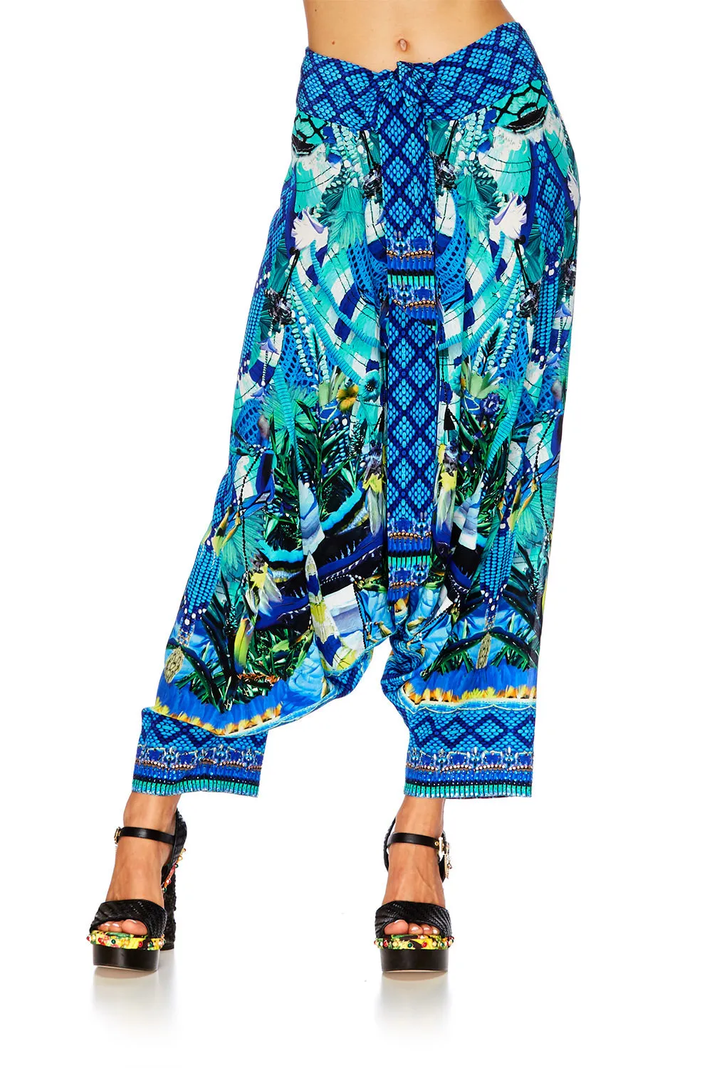 HAREM PANTS WITH SIDE SPLIT AMAZON AZURE