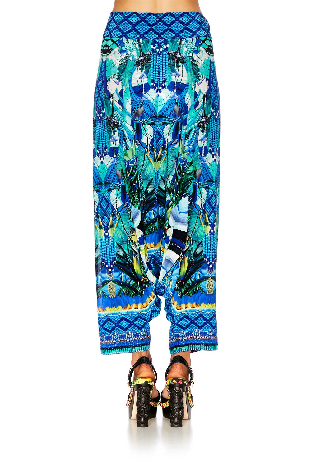 HAREM PANTS WITH SIDE SPLIT AMAZON AZURE