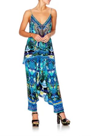 HAREM PANTS WITH SIDE SPLIT AMAZON AZURE