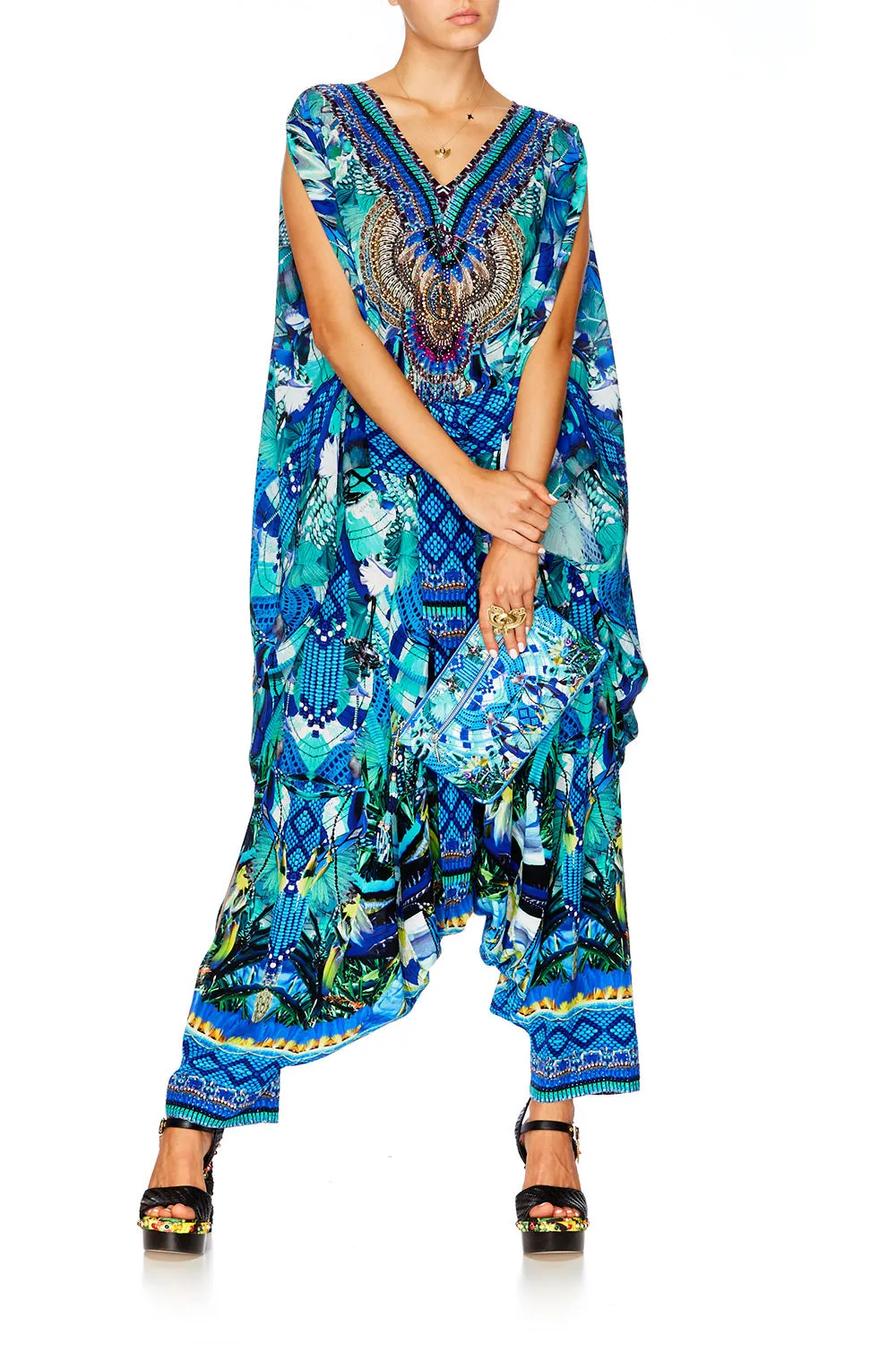HAREM PANTS WITH SIDE SPLIT AMAZON AZURE