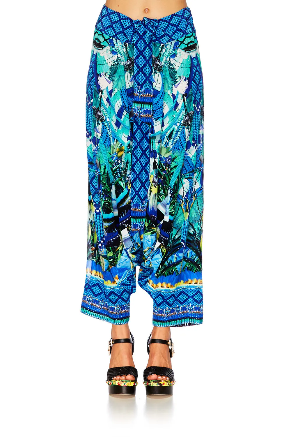 HAREM PANTS WITH SIDE SPLIT AMAZON AZURE