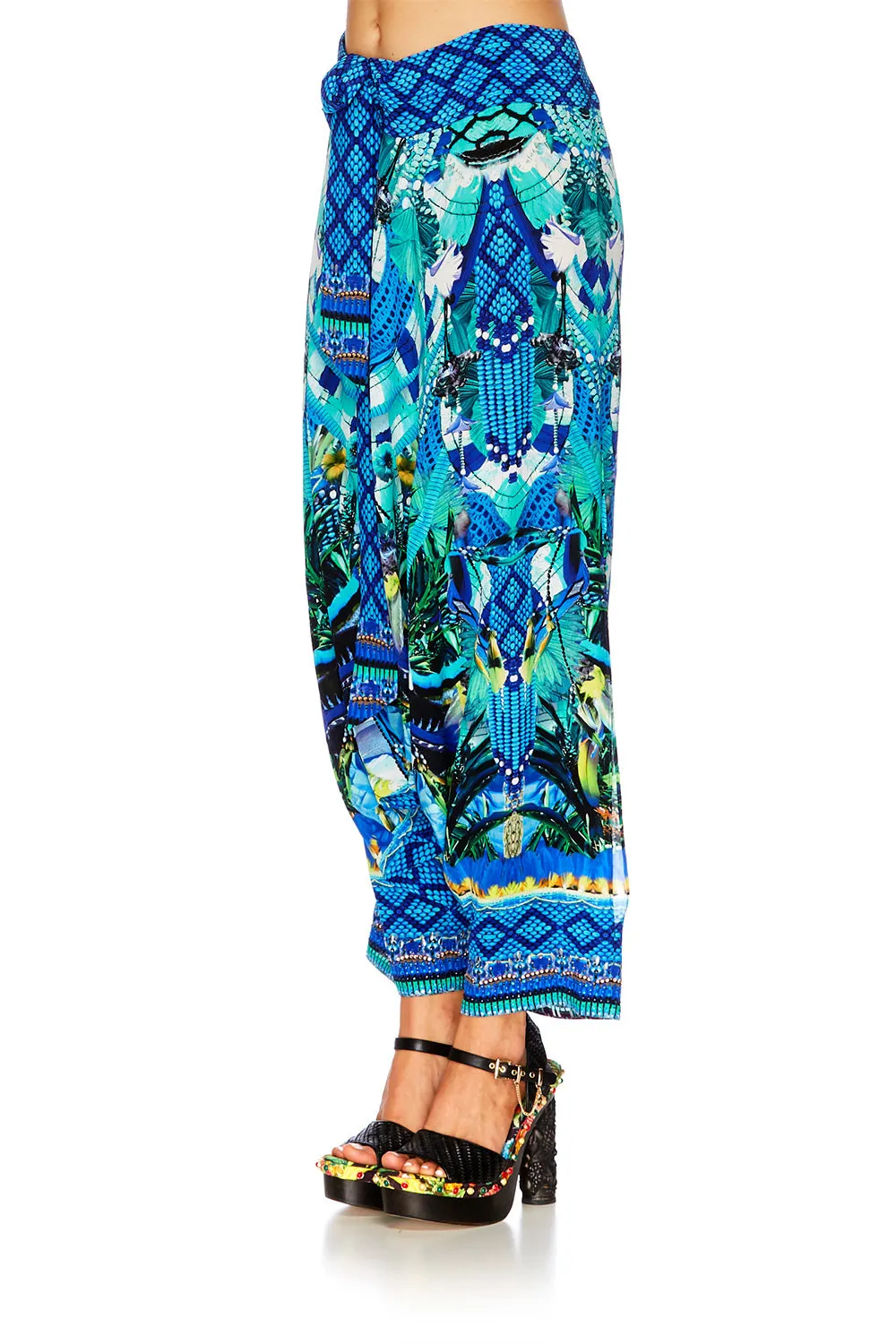 HAREM PANTS WITH SIDE SPLIT AMAZON AZURE