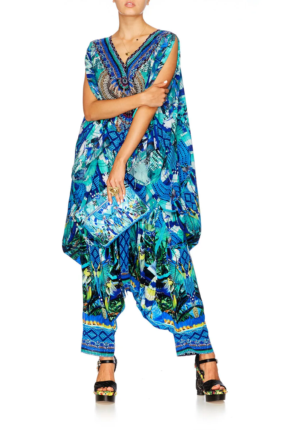 HAREM PANTS WITH SIDE SPLIT AMAZON AZURE