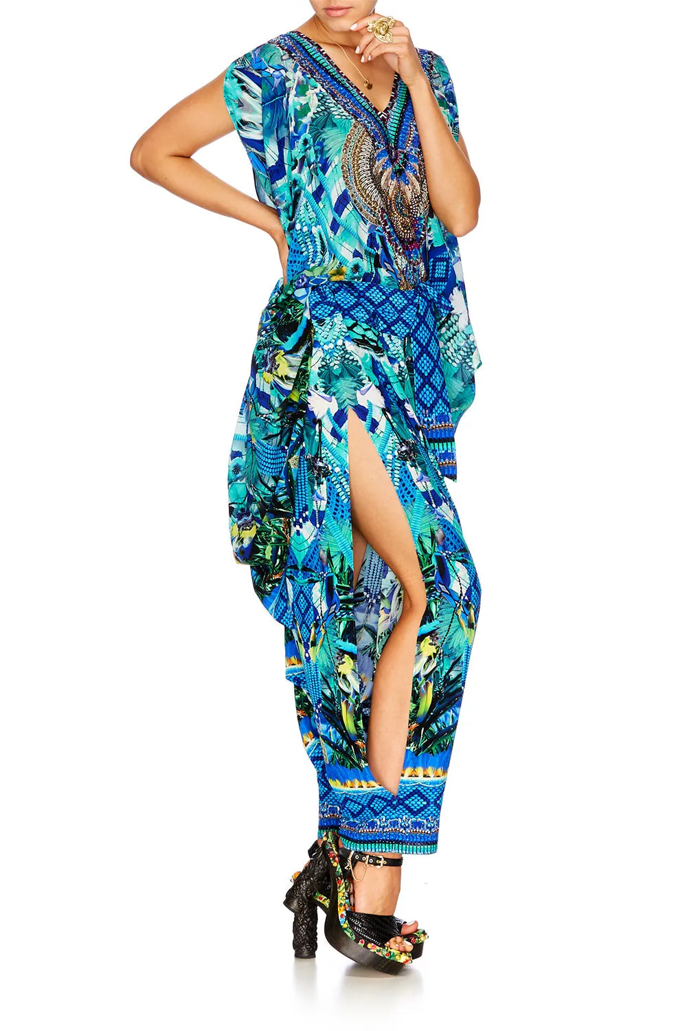 HAREM PANTS WITH SIDE SPLIT AMAZON AZURE