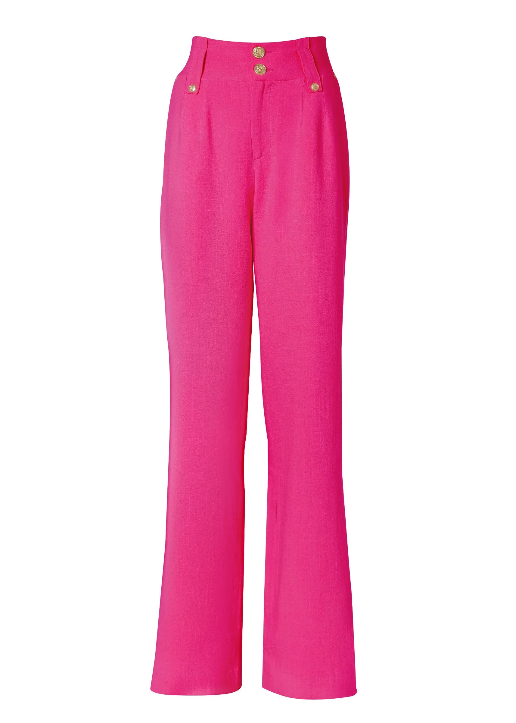 High Waisted Straight Trouser (Hot Pink Linen)