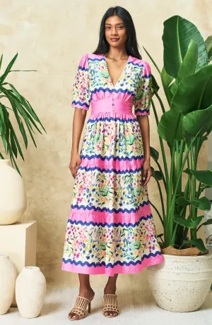 Hope & Ivy V Neck Full Skirt Tea Dress With Puff Sleeves - Meredith