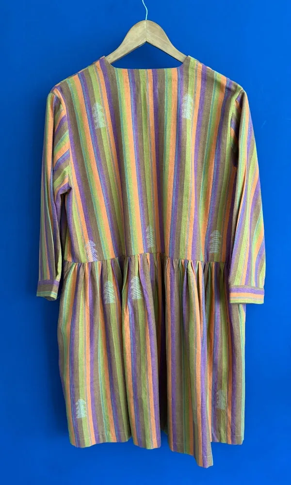 Izel Hand woven stripe jamdani gathered waist summer dress