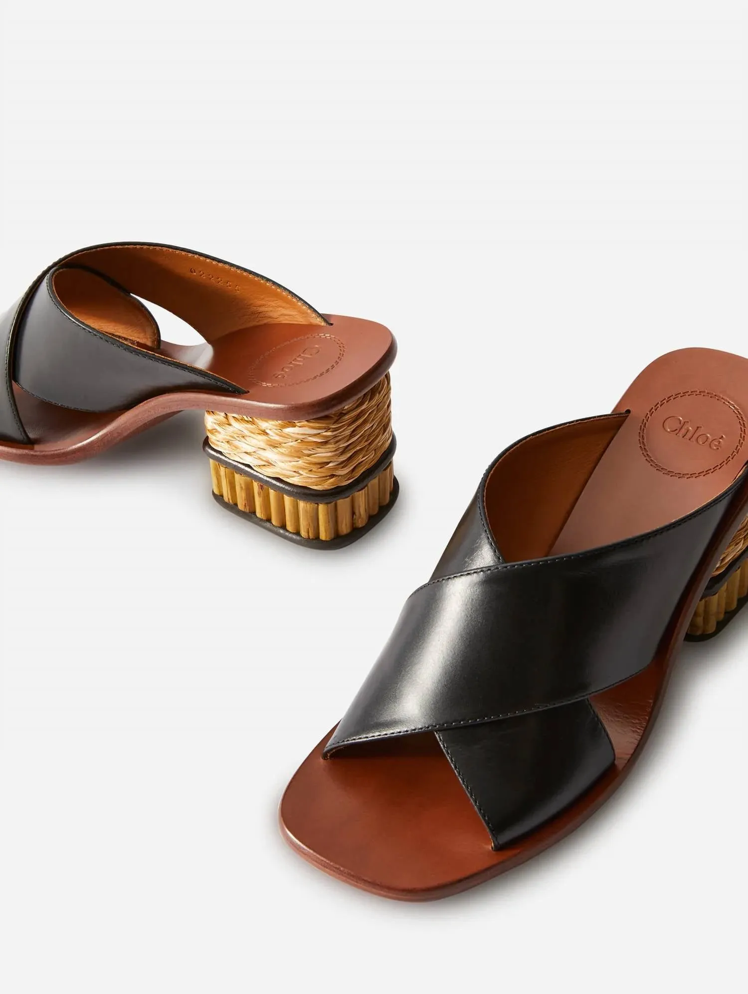 Laia Woven Bamboo Heel Sandal in Black