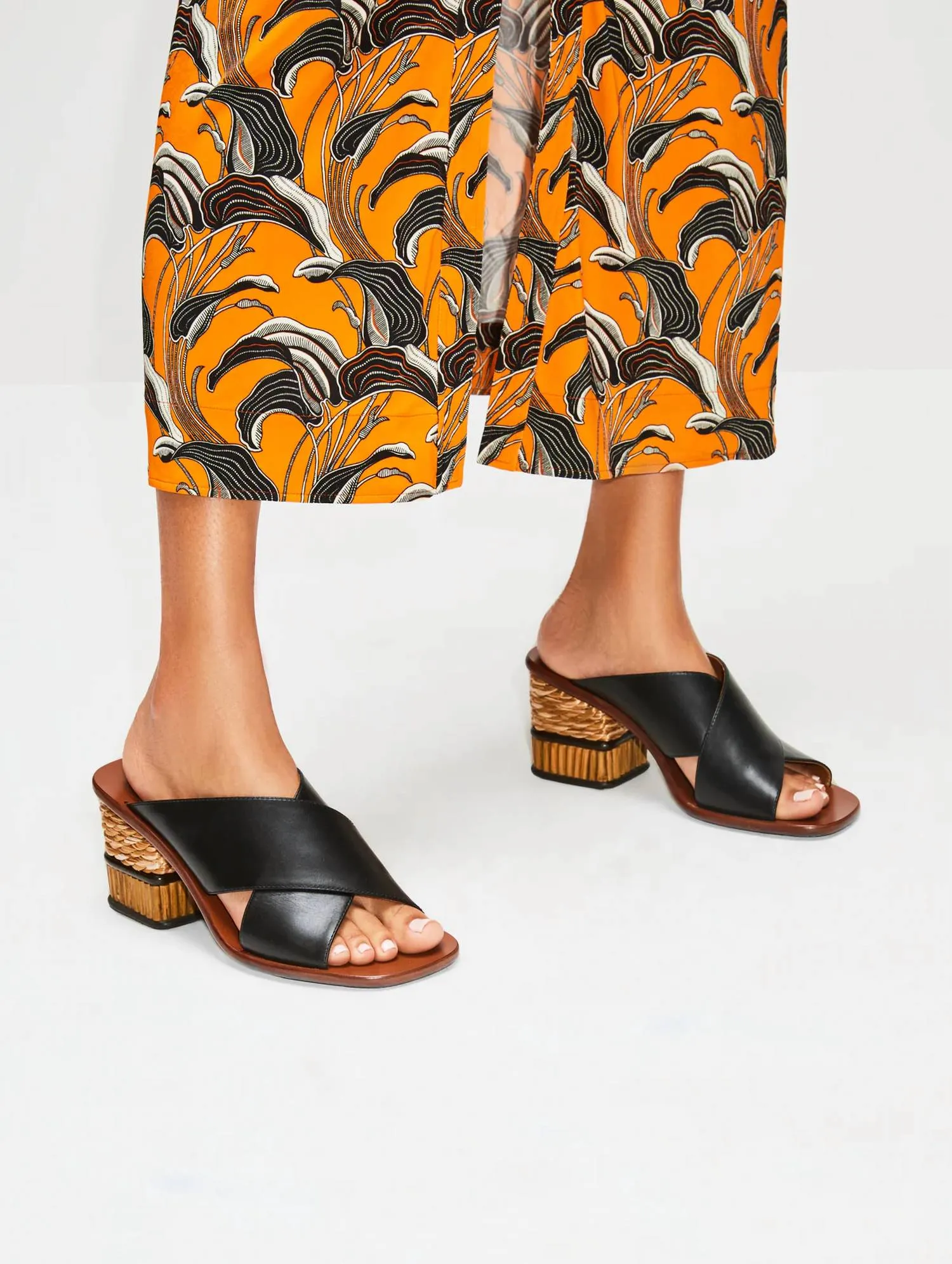 Laia Woven Bamboo Heel Sandal in Black