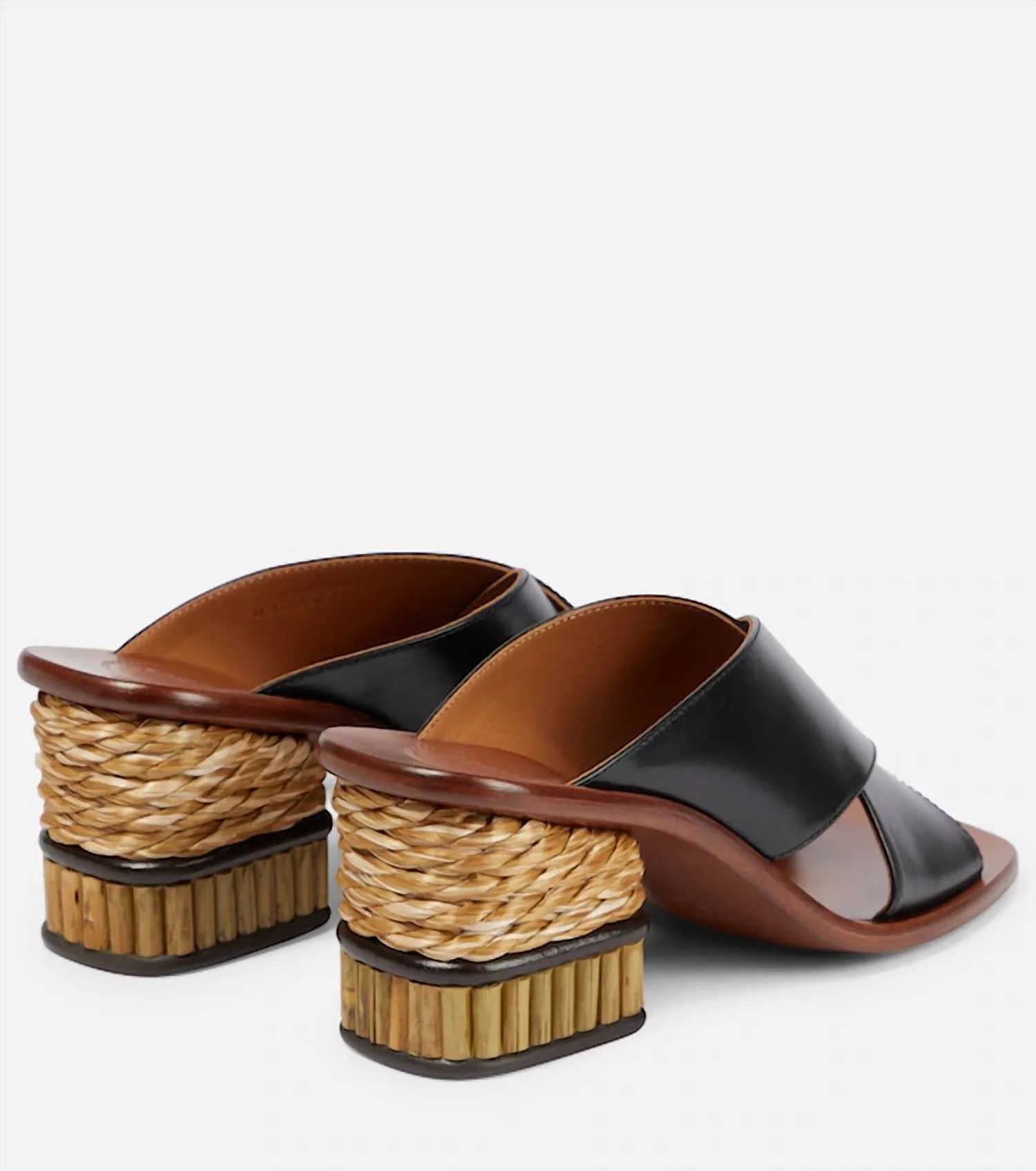 Laia Woven Bamboo Heel Sandal in Black