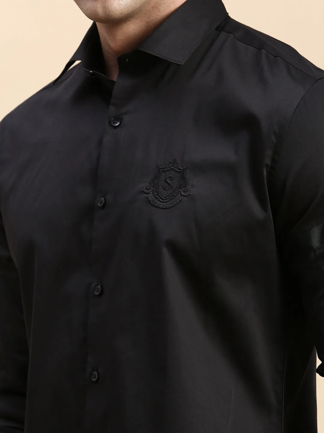 Men Black Premium Slim Fit Cotton Casual Shirt