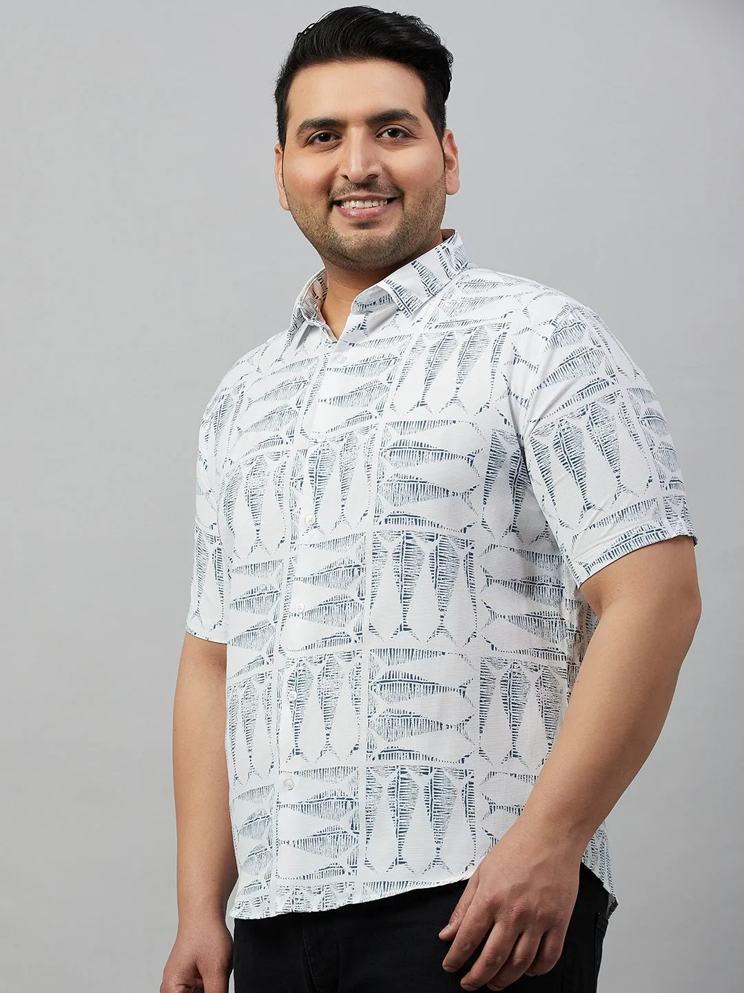 Men White Premium Conversational Printed Cotton Casual Shirt
