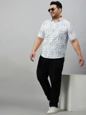 Men White Premium Conversational Printed Cotton Casual Shirt