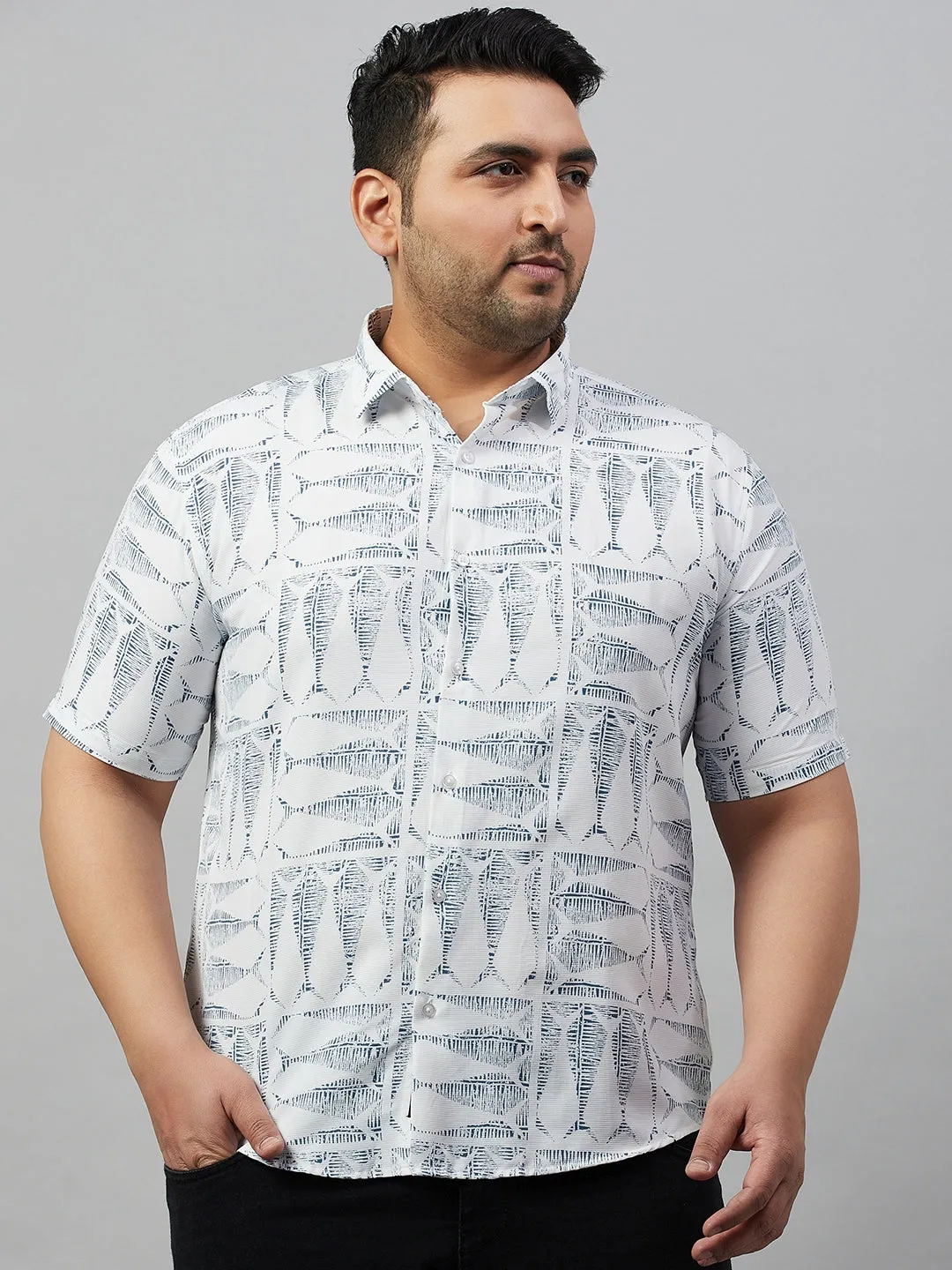 Men White Premium Conversational Printed Cotton Casual Shirt