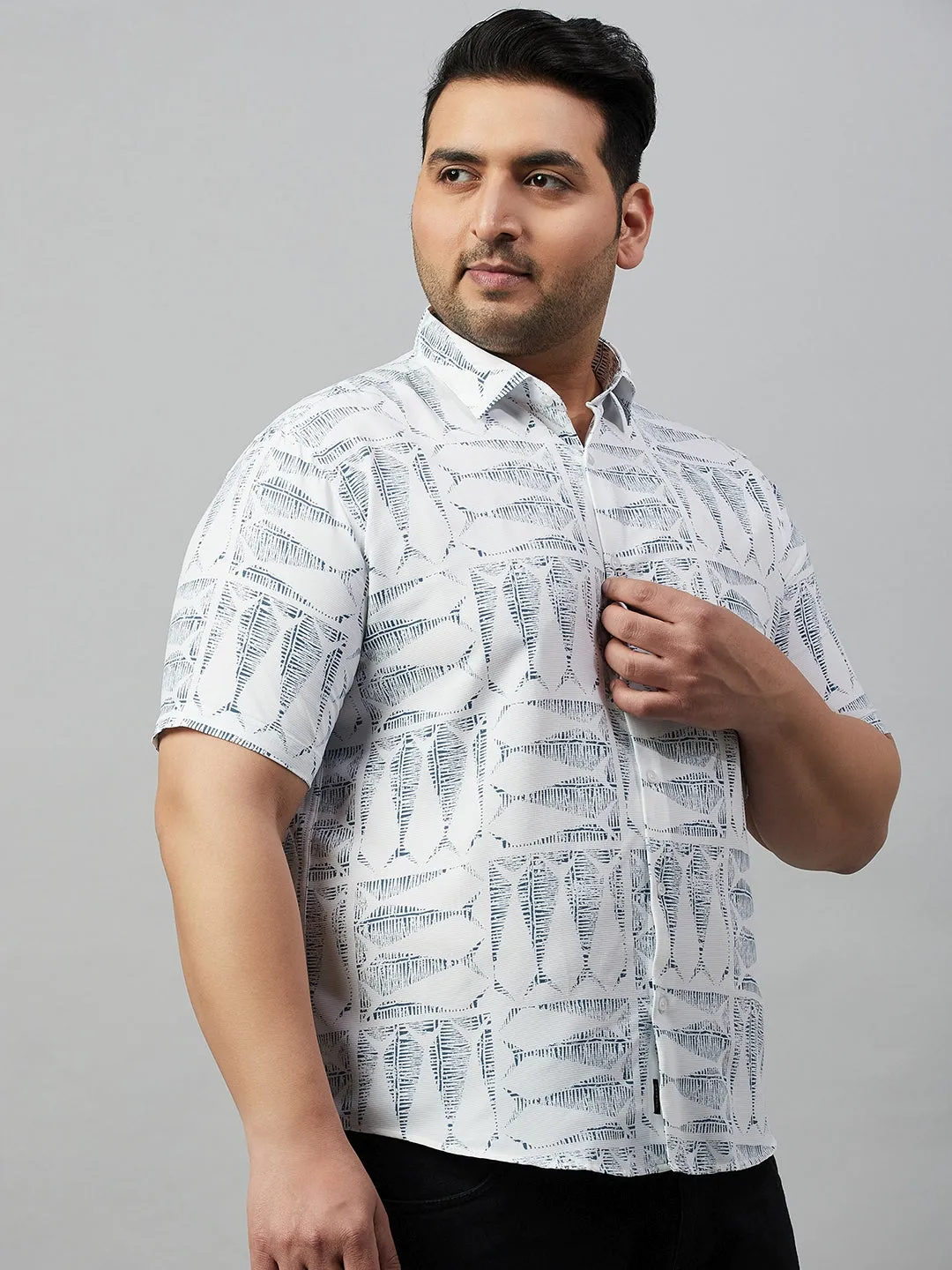 Men White Premium Conversational Printed Cotton Casual Shirt