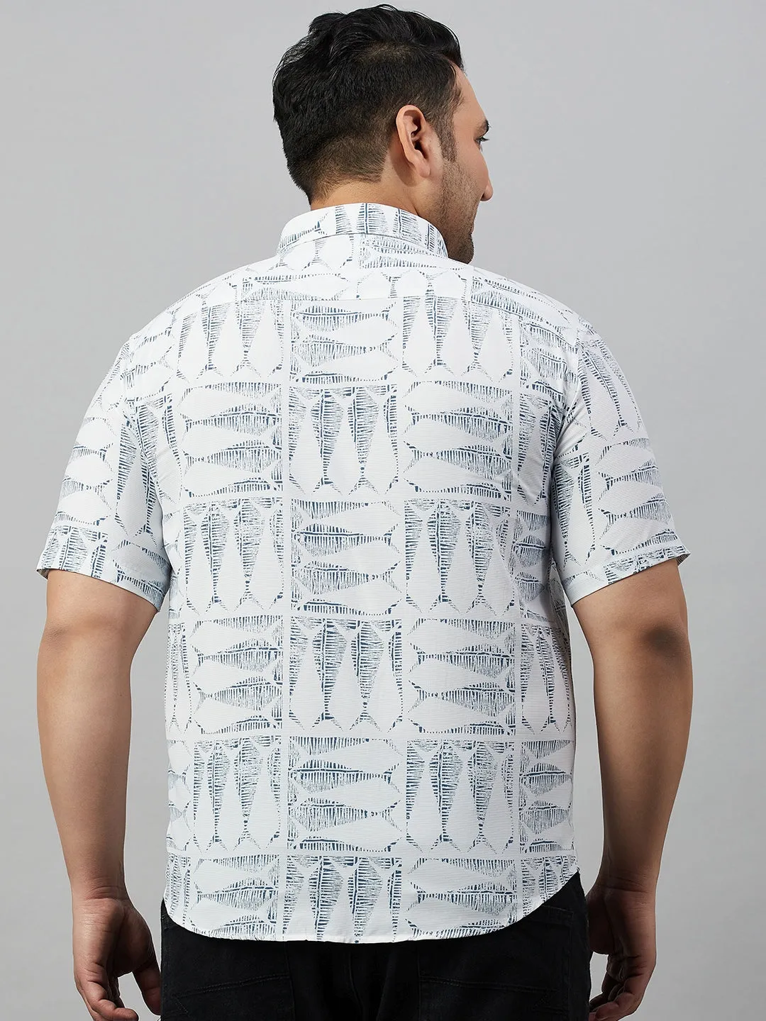 Men White Premium Conversational Printed Cotton Casual Shirt