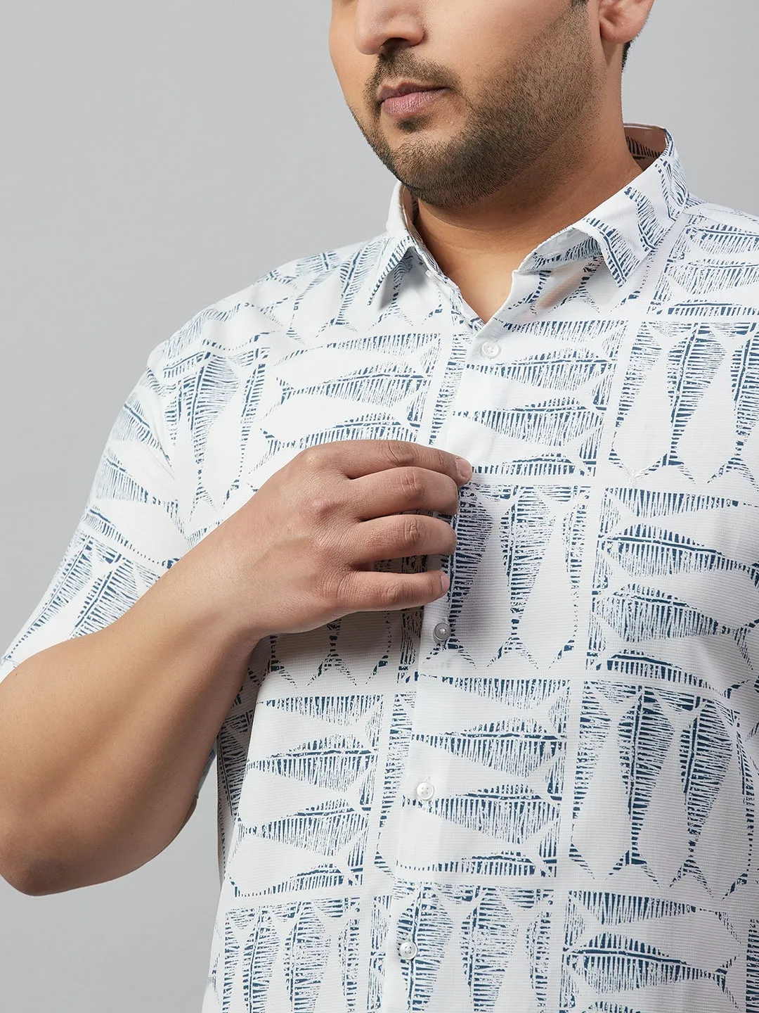 Men White Premium Conversational Printed Cotton Casual Shirt
