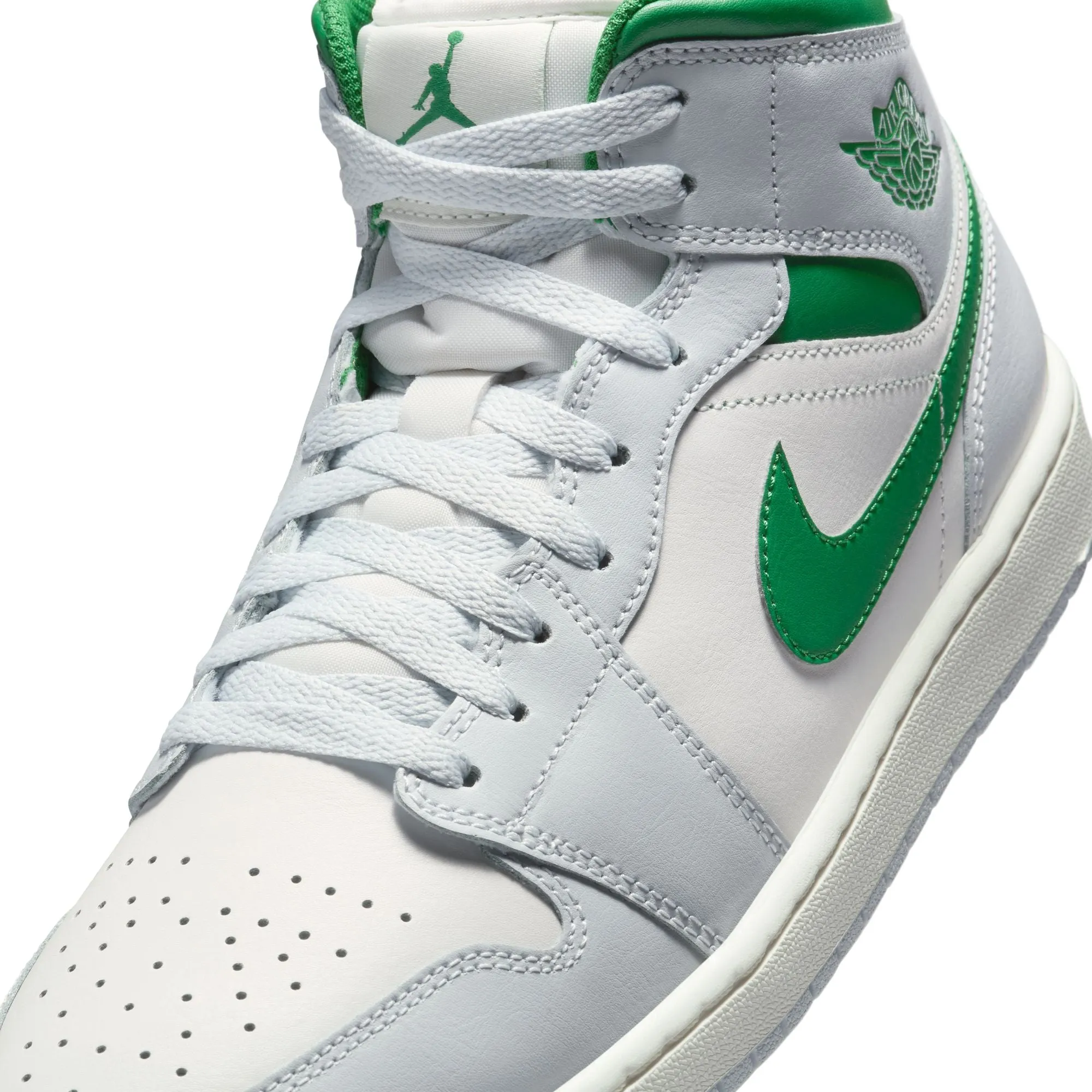 MENS AIR JORDAN 1 MID (SUMMIT WHITE/PINE GREEN/PURE PLATINUM)