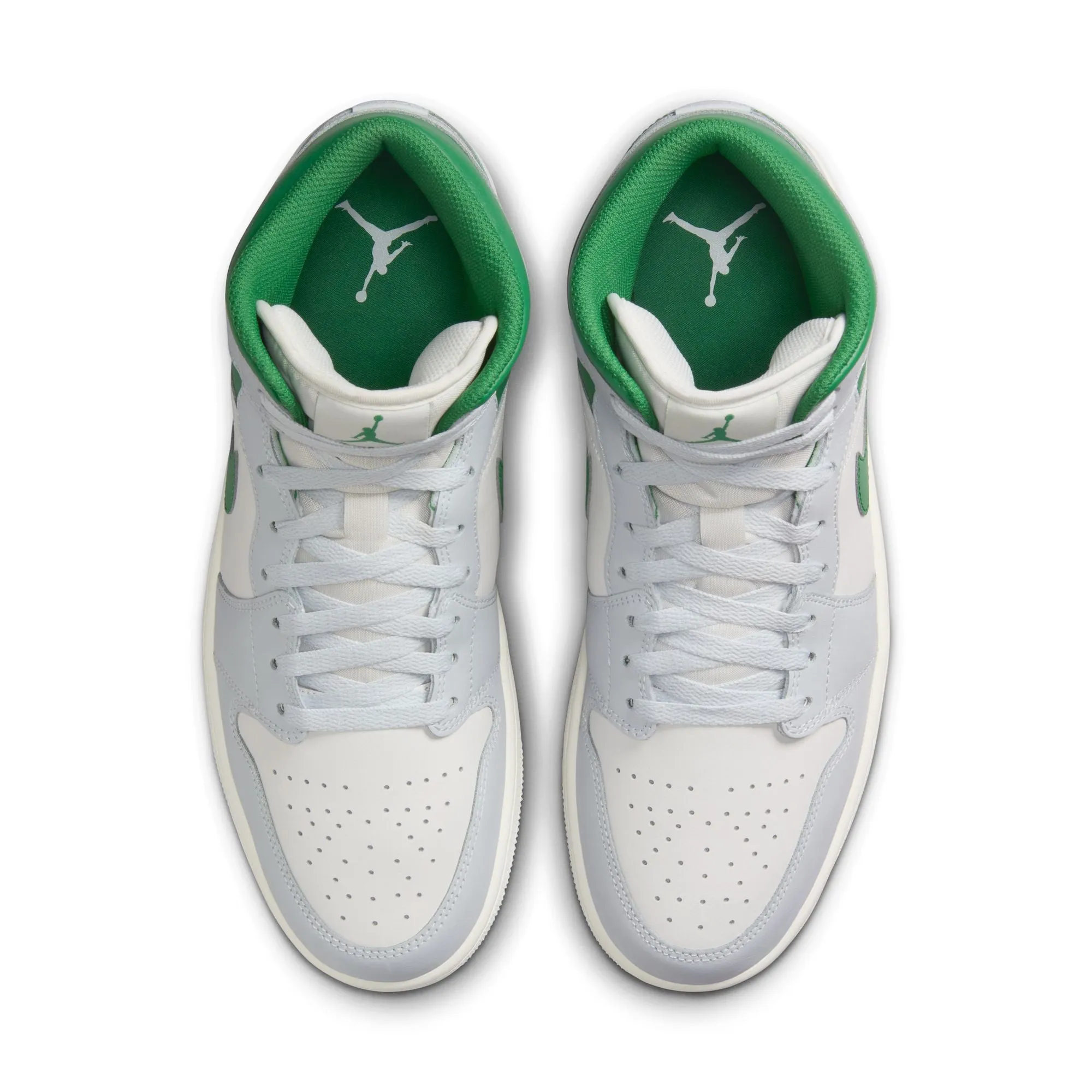 MENS AIR JORDAN 1 MID (SUMMIT WHITE/PINE GREEN/PURE PLATINUM)
